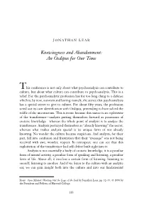 Knowingness and Abandonment: an Oedipus for Our Time