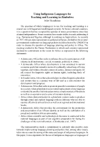 Using Indigenous Languages for Teaching and Learning in Zimbabwe Juliet Thondhlana
