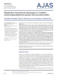 Identification of Growth Trait Related Genes in a Yorkshire Purebred Pig Population by Genome-Wide Association Studies