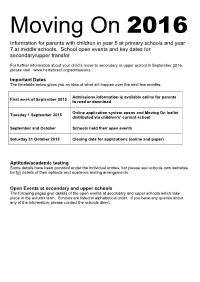 Moving on 2016 Information for Parents with Children in Year 5 at Primary Schools and Year 7 at Middle Schools
