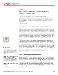 Ten Simple Rules to Consider Regarding Preprint Submission