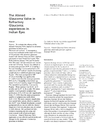 The Ahmed Glaucoma Valve in Refractory Glaucoma