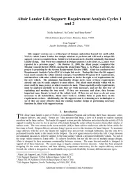Altair Lander Life Support: Requirement Analysis Cycles 1 and 2
