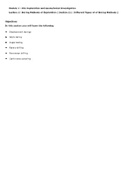 Boring Methods of Exploration [ Section 2.1 : Different Types of of Boring Methods ]