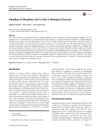 Vanadium in Biosphere and Its Role in Biological Processes