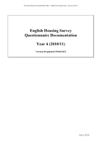 English Housing Survey Questionnaire Documentation