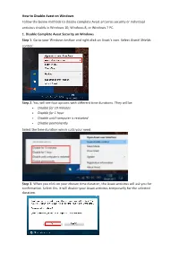 How to Disable to Antivirus