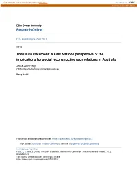 The Uluru Statement: a First Nations Perspective of the Implications for Social Reconstructive Race Relations in Australia