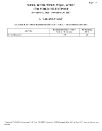 Werz, Wheb, Wpkx, Wqso, Wtbu1 Eeo Public File Report I