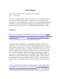 IANA Report on Recognition of Afrinic As a Regional Internet Registry