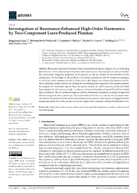 Investigation of Resonance-Enhanced High-Order Harmonics by Two-Component Laser-Produced Plasmas