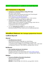 PCR-Testzentren in Bayreuth