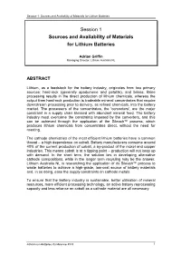 Session 1 Sources and Availability of Materials for Lithium Batteries