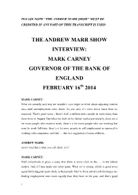 The Andrew Marr Show Interview: Mark Carney, Governor of the Bank