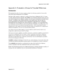 Appendix C: Evaluation of Areas for Potential Wilderness