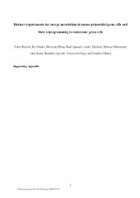 Distinct Requirements for Energy Metabolism in Mouse Primordial Germ Cells and Their Reprogramming to Embryonic Germ Cells