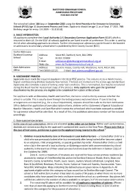 Dartford Grammar School Admissions Procedure for 2021 Entry