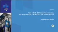 Post COVID-19 Restaurant Survival: Key Technologies, Strategies, and Best Practices