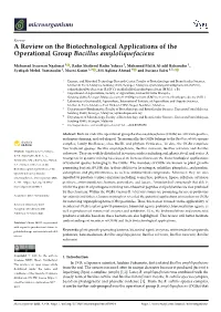 A Review on the Biotechnological Applications of the Operational Group Bacillus Amyloliquefaciens