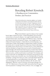 Rescaling Robert Kroetsch a Reading Across Communities, Borders, and Practices