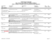 2016 Event Calendar City of San Jose Office of Cultural Affairs (Note: Listing on Calendar Does Not Guarantee Event Approval)