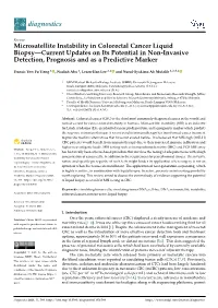 Microsatellite Instability in Colorectal Cancer Liquid Biopsy—Current Updates on Its Potential in Non-Invasive Detection, Prognosis and As a Predictive Marker