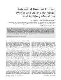 Subliminal Number Priming Within and Across the Visual and Auditory Modalities