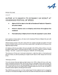Alpine A110 Makes Its Dynamic Uk Debut at Goodwood Festival of Speed