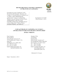 BEFORE the PUBLIC UTILITIES COMMISSION of the STATE of CALIFORNIA Investigation on the Commission's Own Motion Into the Opera
