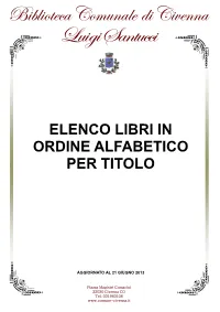 Elenco Libri in Ordine Alfabetico Per Titolo