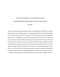 Evaluating the Effectiveness of the Uniform Drinking Age Act Alea Bier