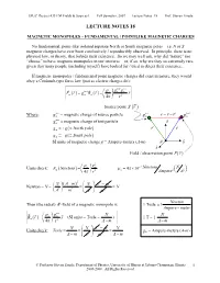 Lecture Notes 18: Magnetic Monopoles/Magnetic Charges