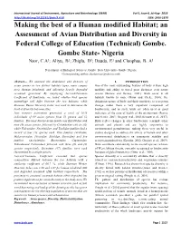 Making the Best of a Human Modified Habitat; an Assessment of Avian Distribution and Diversity in Federal College of Education (Technical) Gombe