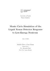 Monte Carlo Simulation of the Liquid Xenon Detector Response to Low-Energy Neutrons