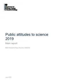 Public Attitudes to Science 2019 Main Report