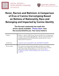 Rover, Racism and Nativism: a Comparison of Eras of Canine Stereotyping Based on Notions of Nationality, Race and Belonging and Impacted by Canine Identity