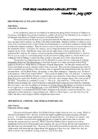 THE IRIS MURDOCH NEWSLETTER Number 1 July 1987