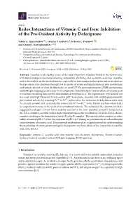 Redox Interactions of Vitamin C and Iron: Inhibition of the Pro-Oxidant Activity by Deferiprone