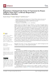 Regulation of Krüppel-Like Factor 15 Expression by Herpes Simplex Virus Type 1 Or Bovine Herpesvirus 1 Productive Infection