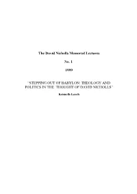 The David Nicholls Memorial Lectures No. 1 1999 “STEPPING out OF