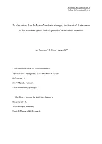 To What Extent Does the Leiden Manifesto Also Apply to Altmetrics? a Discussion