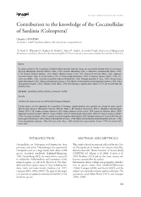 Contribution to the Knowledge of the Coccinellidae of Sardinia (Coleoptera) *
