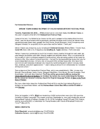 For Immediate Release MIRIAM TOEWS NAMED RECIPIENT OF