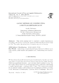 Gauss' Method of Constructing a Regular