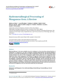 Hydrometallurgical Processing of Manganese Ores: a Review