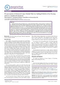Preservation of Farmed Carp (Naini) Fish by Salting Followed by Drying