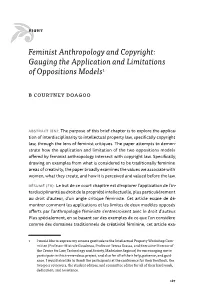 Feminist Anthropology and Copyright: Gauging the Application and Limitations of Oppositions Models1