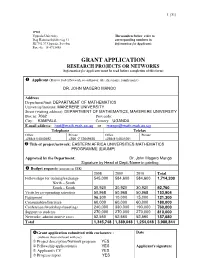 GRANT APPLICATION RESEARCH PROJECTS OR NETWORKS (Information for Applicants Must Be Read Before Completion of This Form)