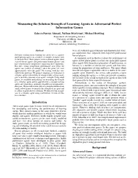 Measuring the Solution Strength of Learning Agents in Adversarial Perfect Information Games