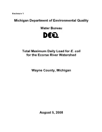 Total Maximum Daily Load for E. Coli for the Ecorse River Watershed